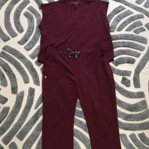 Figs Burgundy Scrub Top and Scrub Bottom Set L/XL